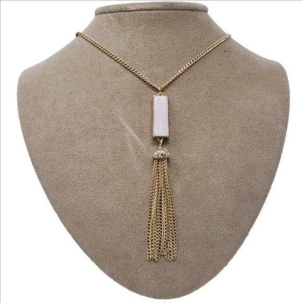 Goldtone Blush Pink Pendant Tassel Necklace 27"